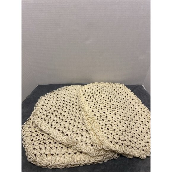 Handmade Crochet Oval Placemats Cottage Chic Shabby VTG Kitchen Linen Doilies - Picture 1 of 12